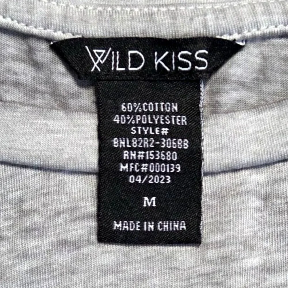 Wild Kiss Gray Vintage Rock & Roll Leopard Skull Graphic Tee Lace-Up Side Med - Picture 6 of 7